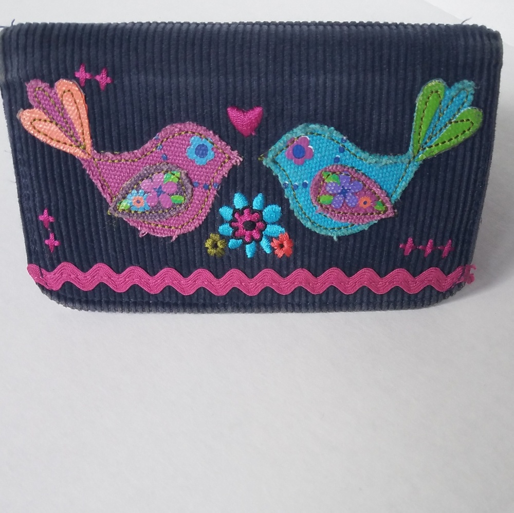 Embroidered corduroy wallet